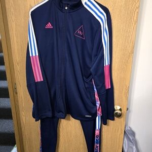 Adidas Navy Track Suit with Pink and Blue Accents